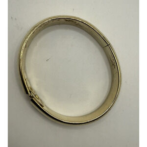 Vintage Designer Whiting & Davis Gold Tone Oval Hinged‎ Cuff Bracelet